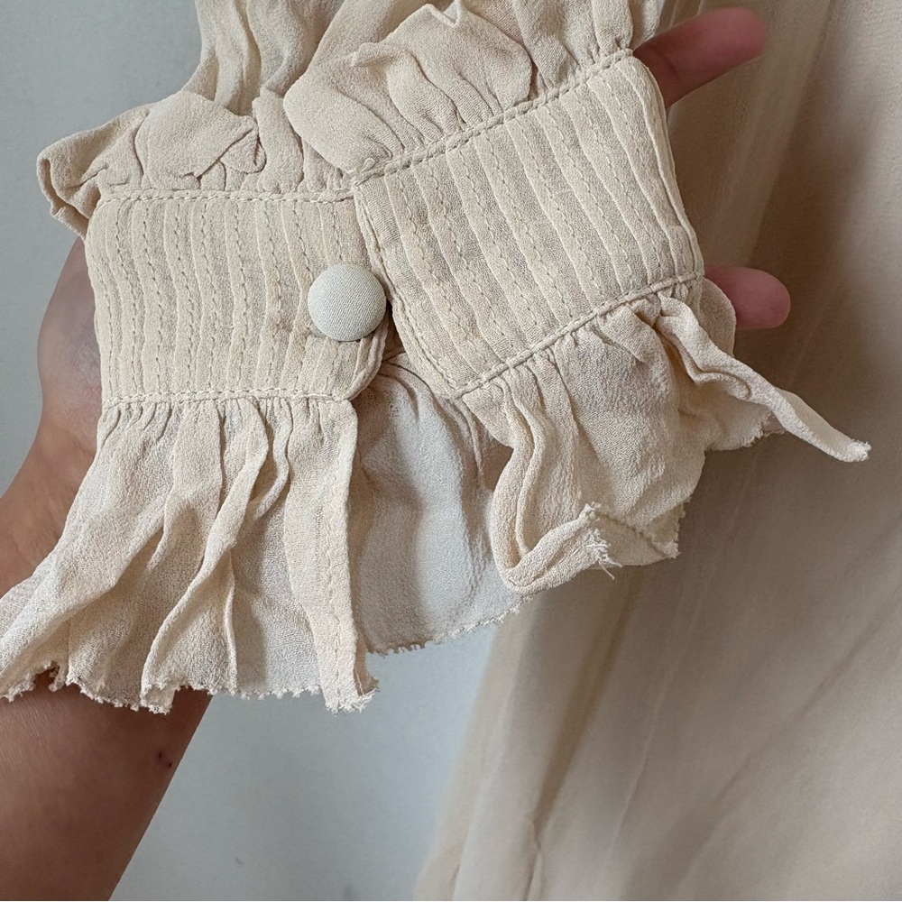 Anthropologie Long-Sleeve Midi Dress Neutral Ethereal Fairy Coastal Grandma LP - Picture 10 of 12